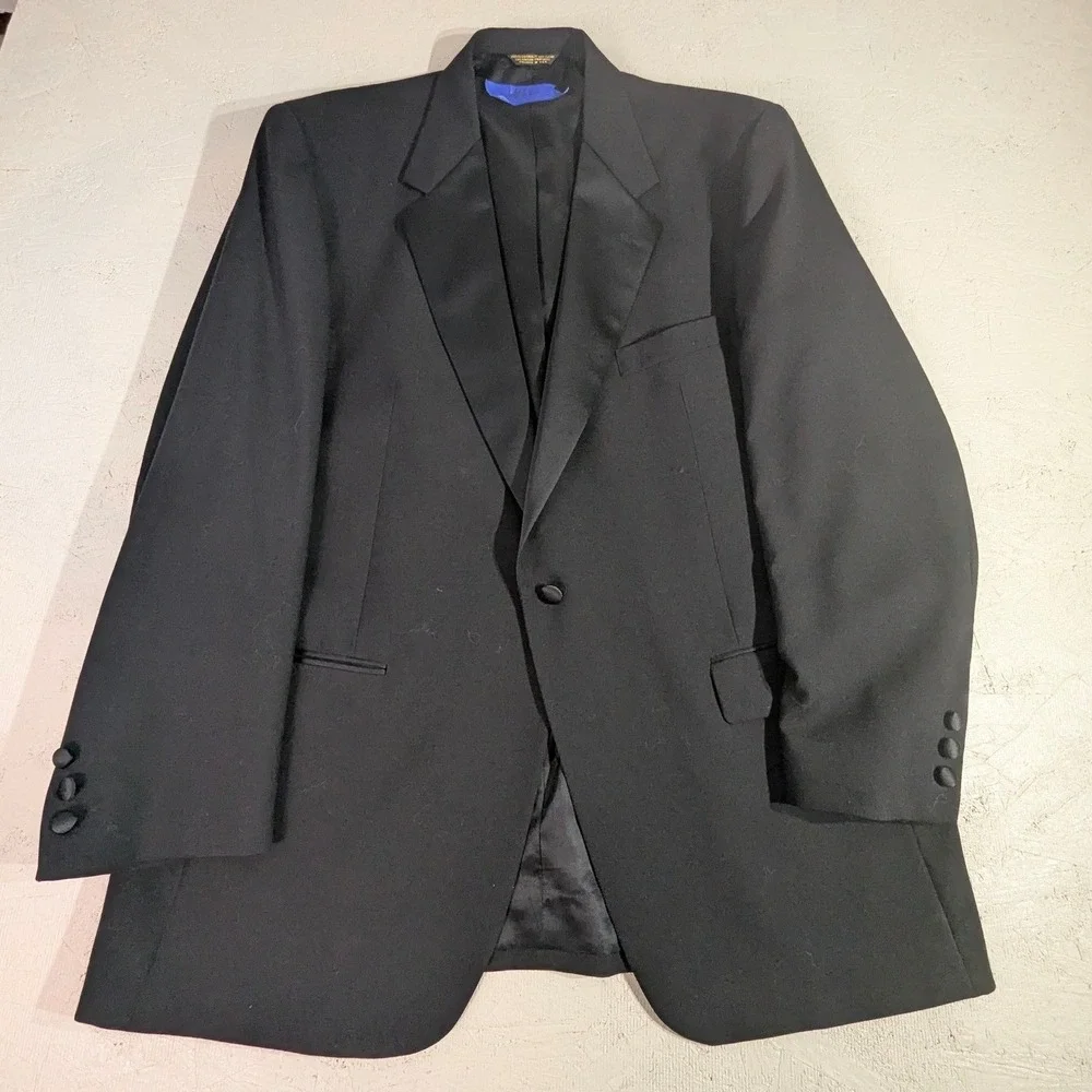 Vintage Black Wool Tuxedo Suit Set 44L Peak Lapel‎ USA
